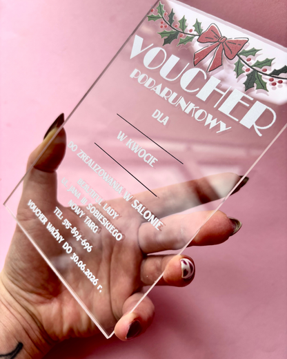 świąteczny transparentny voucher podarunkowy