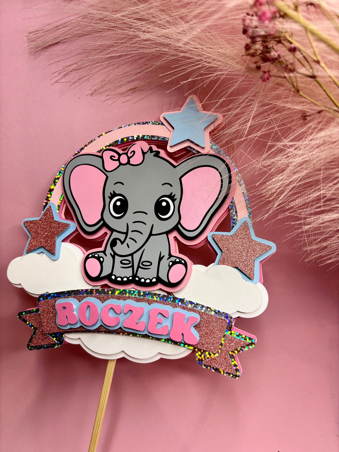 Topper 3D Słonik Personalizowany Topper dla Dziecka