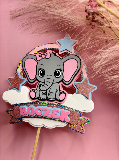 Topper 3D Słonik Personalizowany Topper dla Dziecka