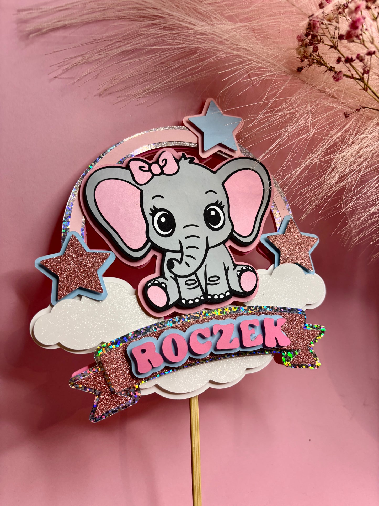 Topper 3D Słonik Personalizowany Topper dla Dziecka