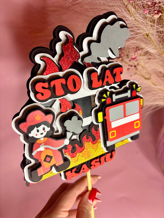 Topper NFC 3D Kobieta Strażak – Dekoracja Tortu Urodzinowego