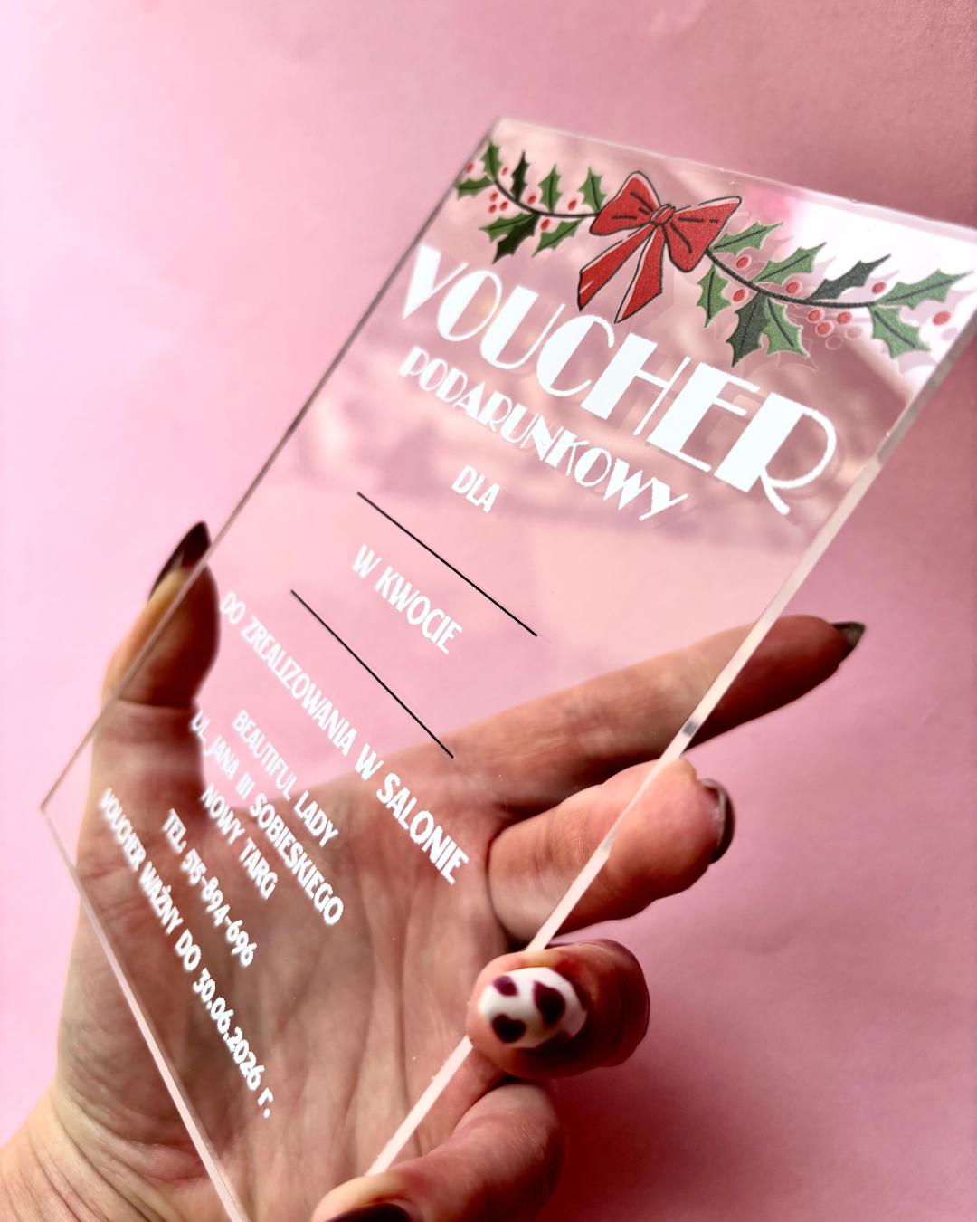 świąteczny transparentny voucher podarunkowy